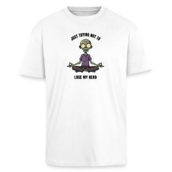 Zombie Zen in Lotus Position Meditation - Unisex Oversized Heavyweight T-shirt - white - Front - Alina (178cm) & Michal (187cm)