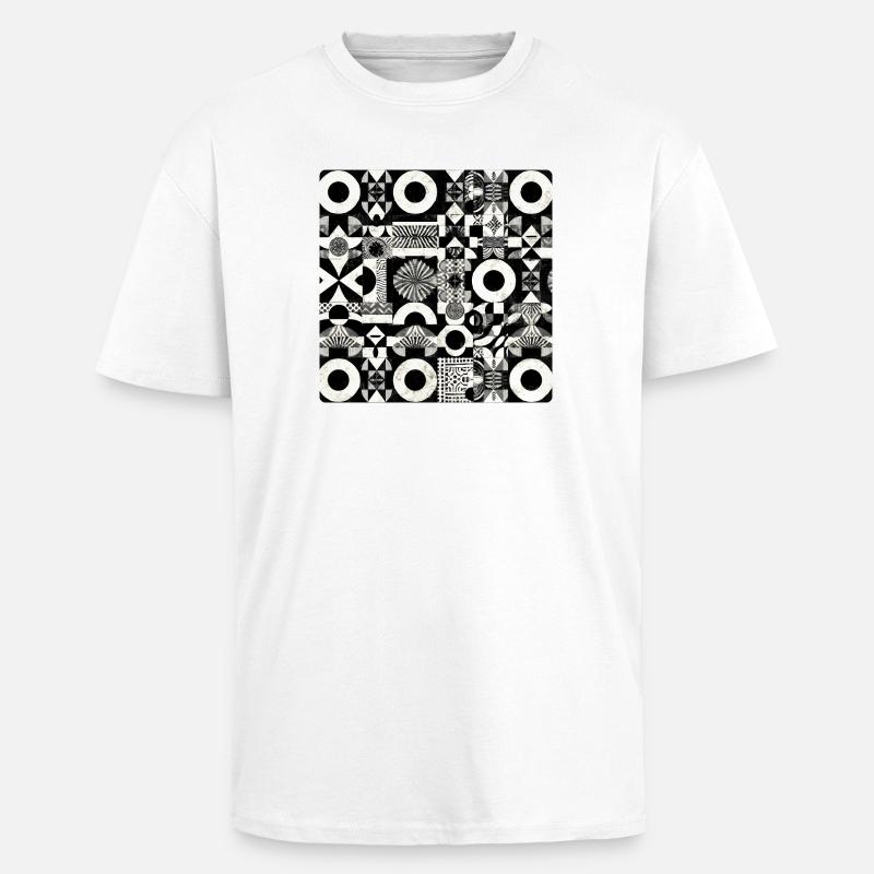 Abstract Black and White Pattern Geometry - Unisex Oversized Heavyweight T-shirt - white