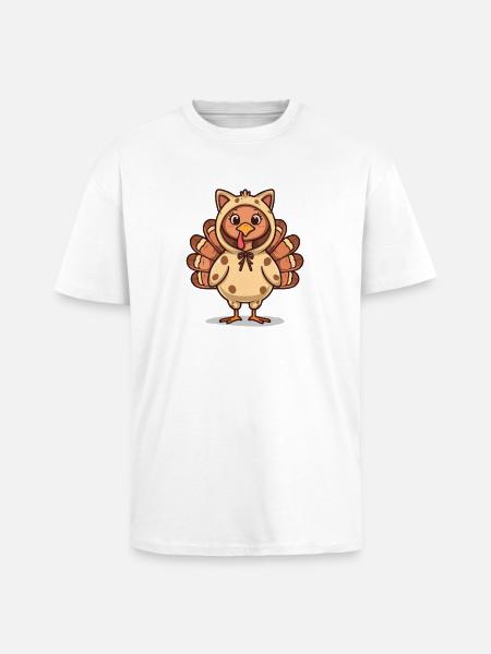 Funny Turkey Cat Thanksgiving - Unisex Oversized Heavyweight T-shirt - white