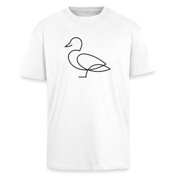 Croquis de canard – Motif animalier minimaliste - T-shirt unisexe oversize épais - blanc - Devant - Alina (178cm) & Michal (187cm)