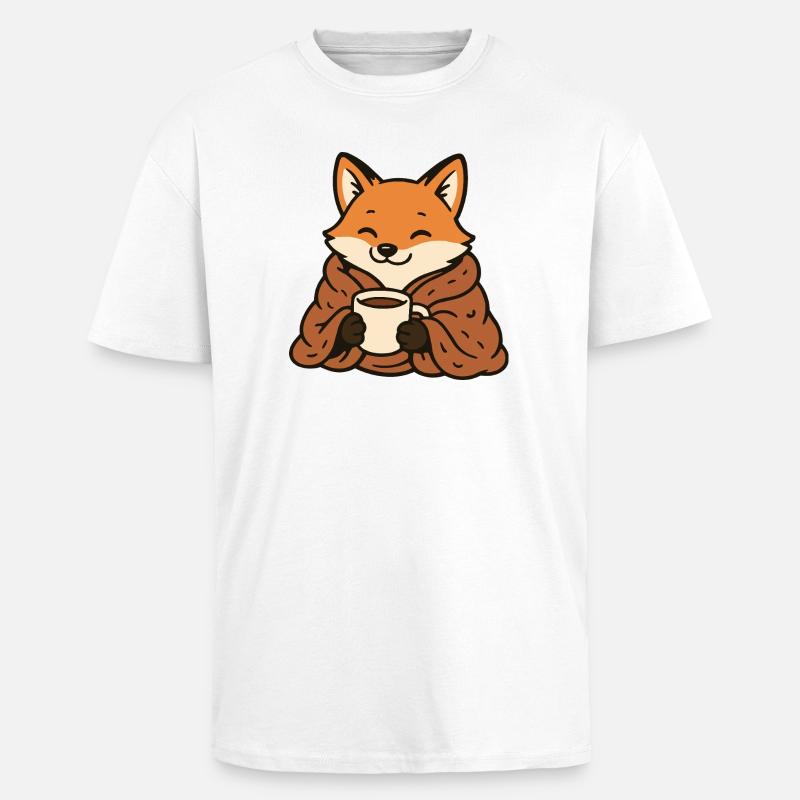 Cuddly fox with mug - Unisex Oversized Heavyweight T-shirt - white
