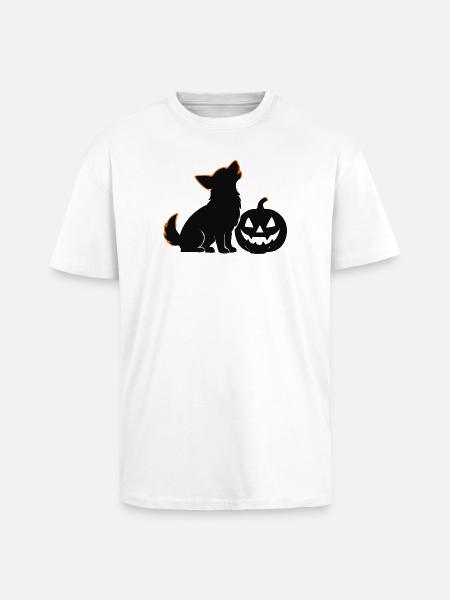 Dog silhouette and pumpkin Halloween - Unisex Oversized Heavyweight T-shirt - white