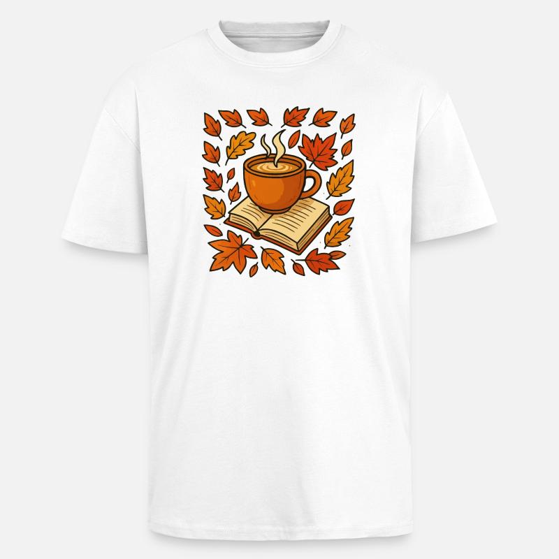 Herbstlese: Kaffee & Buch - Oversized Heavyweight Unisex T-Shirt - Weiß