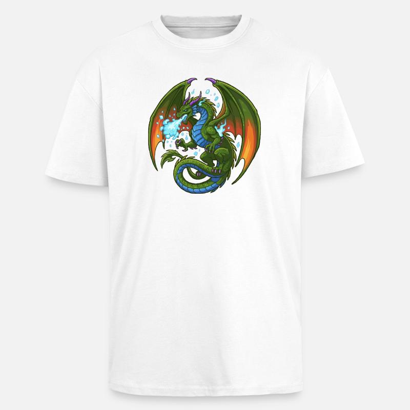 Blaugrüner Drache Eisspucker - Oversized Heavyweight Unisex T-Shirt - Weiß