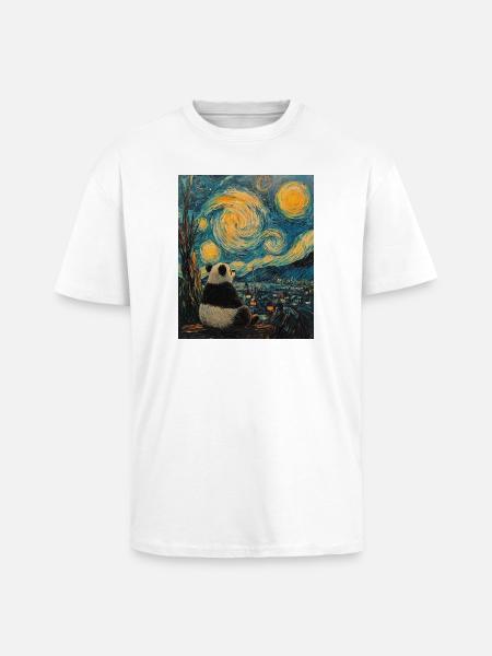 Panda Björn Van Gogh stil stjärnklar natt - Unisex oversized t-shirt i kraftig kvalitet - vit