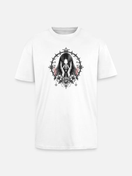 Gothic Flower Rings Portrait - Unisex Oversized Heavyweight T-shirt - white