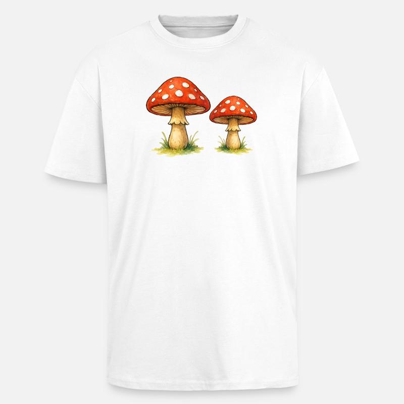 Red toadstools in the grass - Unisex Oversized Heavyweight T-shirt - white
