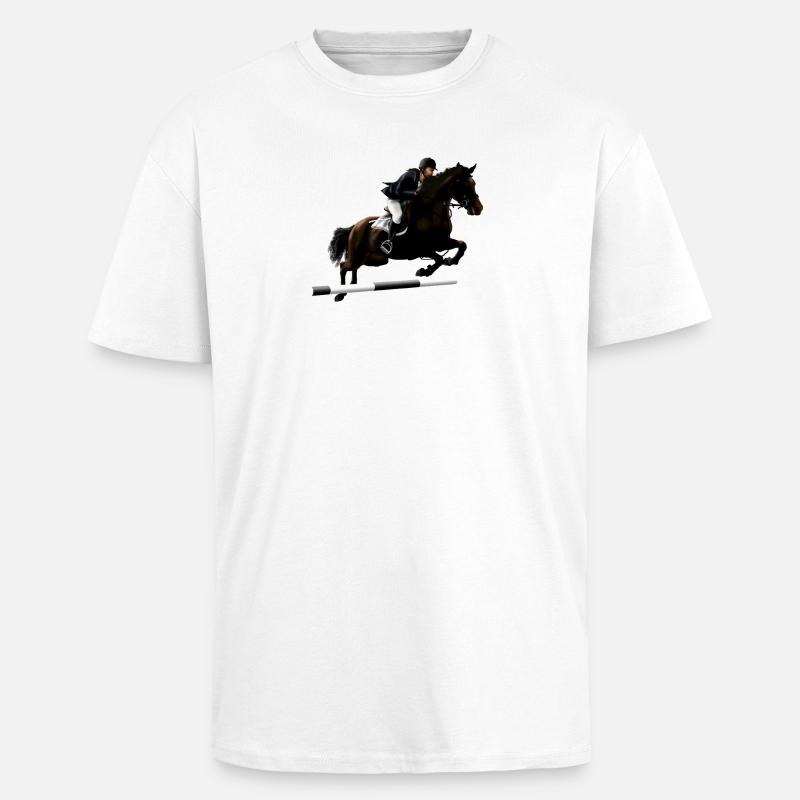 Springendes Pferd mit Reiter - Oversized Heavyweight Unisex T-Shirt - Weiß