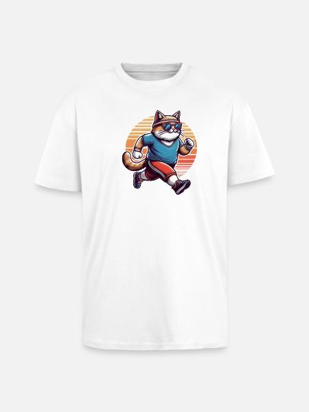 Sporty cat jogging retro sunset - Unisex Oversized Heavyweight T-shirt - white