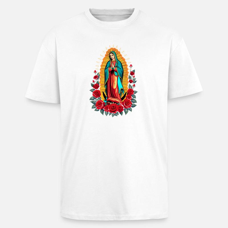 Guadalupe Mary Rosary - Unisex Oversized Heavyweight T-shirt - white