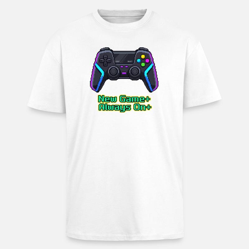 Neon Pixel Controller New Game Plus - Unisex Oversized Heavyweight T-shirt - white