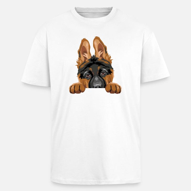 Schüchterner spähender Deutscher Schäferhundwelpe - Oversized Heavyweight Unisex T-Shirt - Weiß