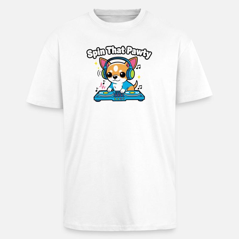 Spin That Pawty DJ Pup - Oversized Heavyweight Unisex T-Shirt - Weiß
