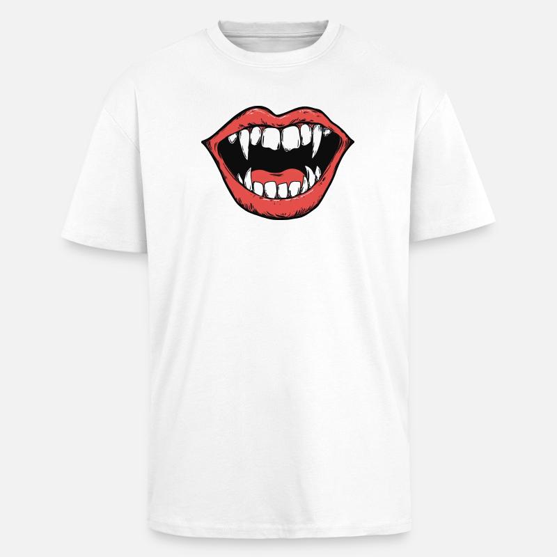 vampire mouth, sharp teeth, bite - Unisex Oversized Heavyweight T-shirt - white