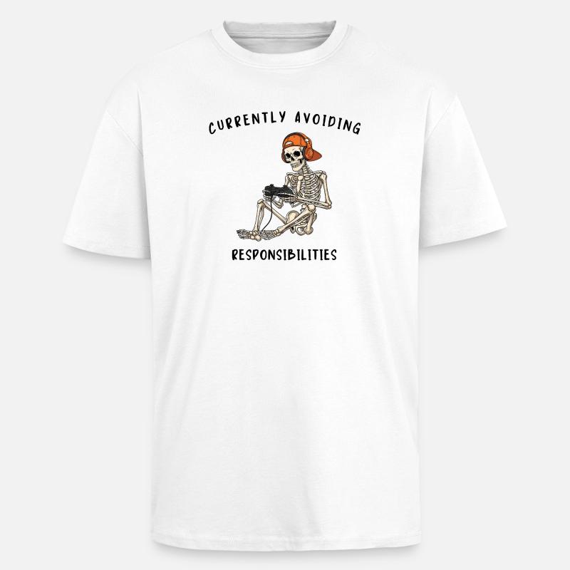Skeleton Gaming Avoiding Responsibilities - Unisex Oversized Heavyweight T-shirt - white