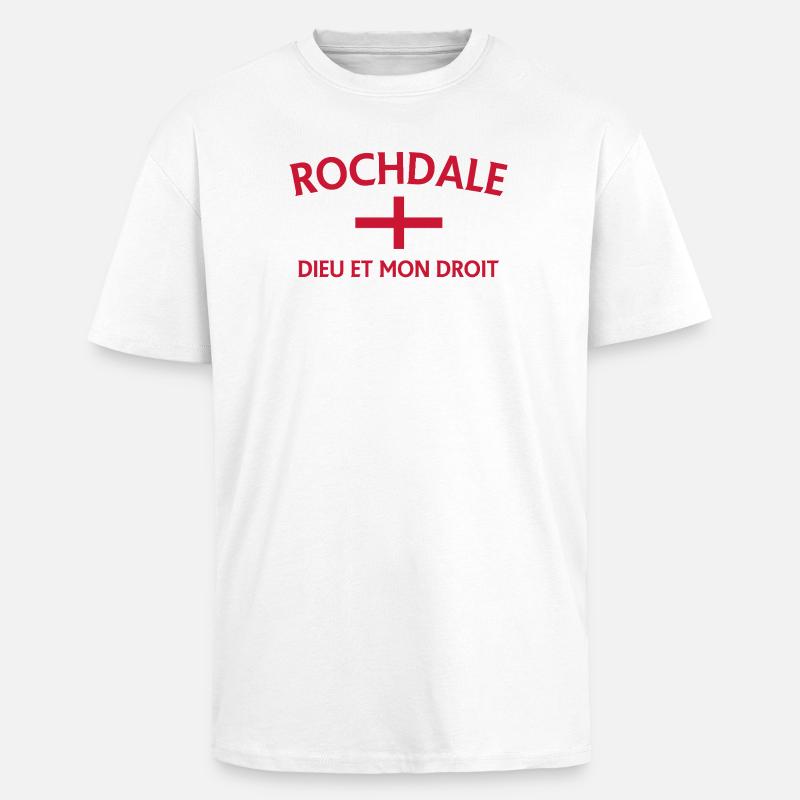 Devise du drapeau anglais de Rochdale - T-shirt unisexe oversize épais - blanc