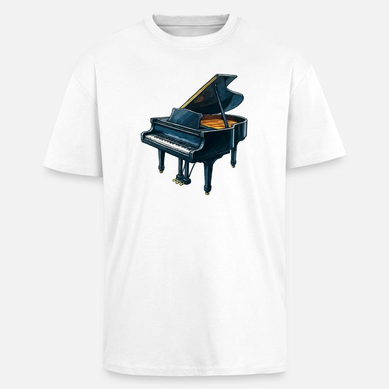 Piano à queue de concert bleu - T-shirt unisexe oversize épais - blanc
