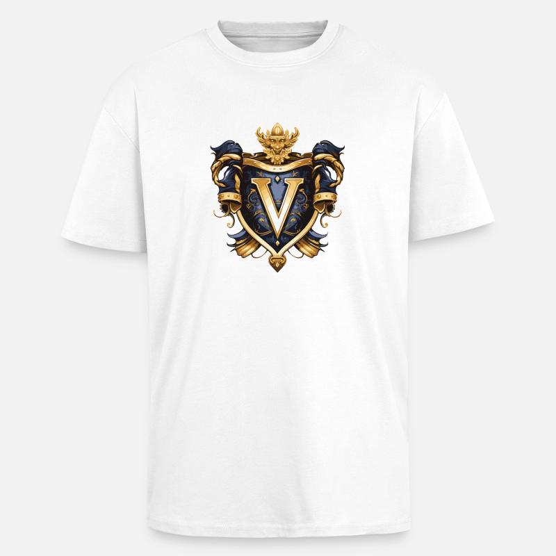 V Buchstabe Name Krone - Oversized Heavyweight Unisex T-Shirt - Weiß