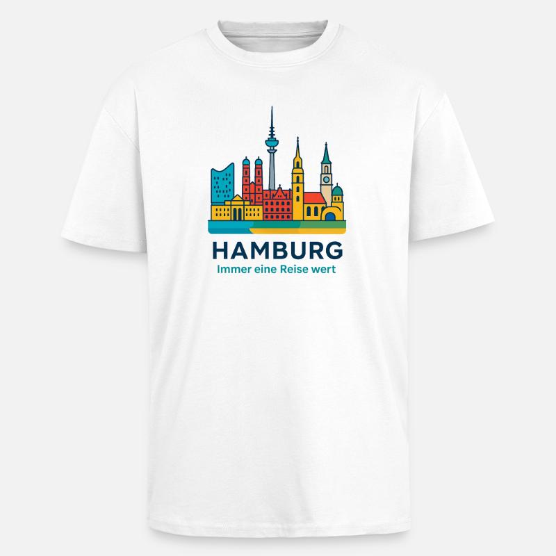 Silhouette de Hambourg Toujours à visiter - T-shirt unisexe oversize épais - blanc