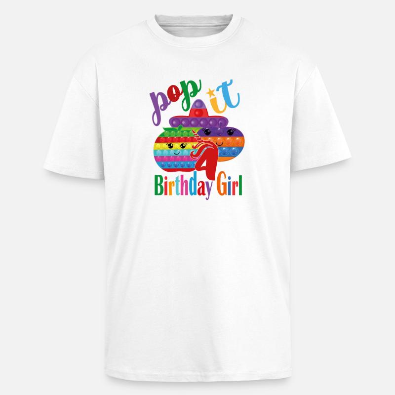 pop it urodzinowa dziewczyna 4 - Gruby T-shirt unisex oversize - biały