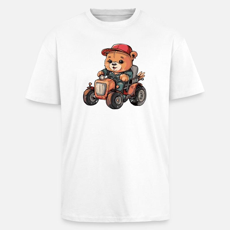 Bär Traktor Farmer - Oversized Heavyweight Unisex T-Shirt - Weiß