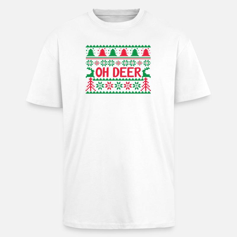 Hässlicher Pullover - Oh Deer - Oversized Heavyweight Unisex T-Shirt - Weiß