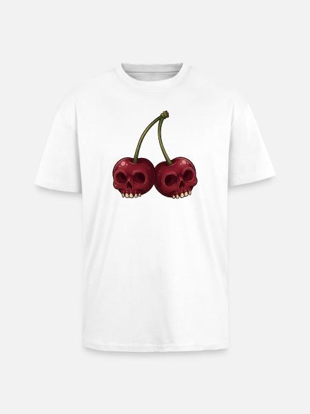 Cartoon Skull Cherries - Unisex Oversized Heavyweight T-shirt - white