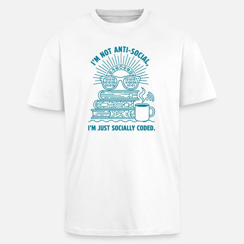 Sozial Codiert: Bücher, Kaffee & Code - Oversized Heavyweight Unisex T-Shirt - Weiß
