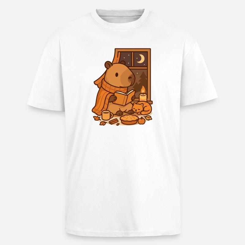 Capybara Reading Nook – Cozy Herbstabend - Oversized Heavyweight Unisex T-Shirt - Weiß