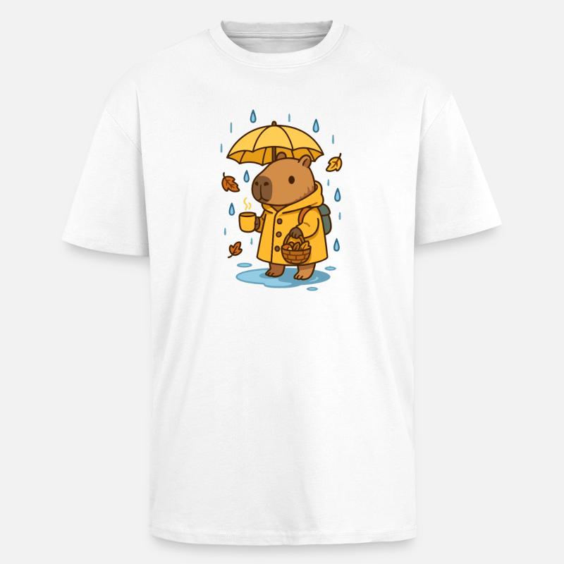 Capybara im Regen – Cozy Autumn Feeling - Oversized Heavyweight Unisex T-Shirt - Weiß