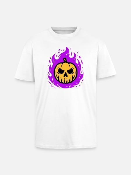 Orange pumpkin with purple flames - Unisex Oversized Heavyweight T-shirt - white