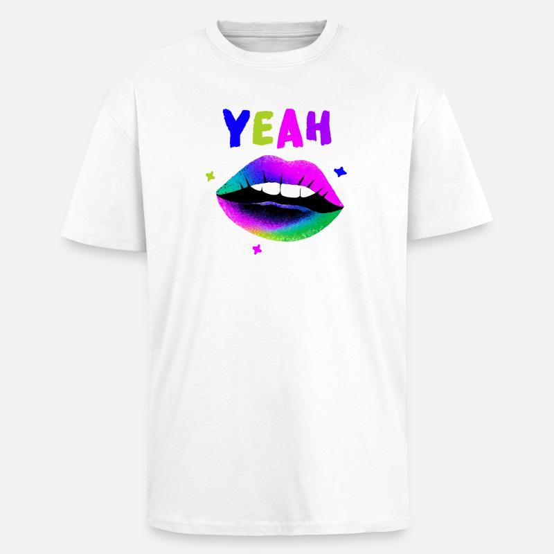 Regenbogen Lippenkunst YEAH Neon Kuss - Oversized Heavyweight Unisex T-Shirt - Weiß