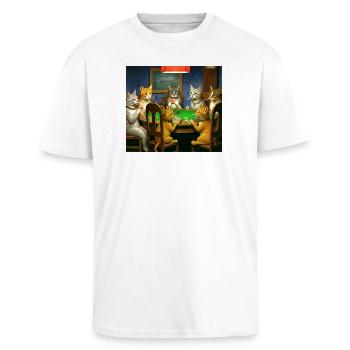 Chats Fumer Cigarettes Mèmes Chats Jouer au poke - T-shirt unisexe oversize épais - blanc - Devant - Alina (178cm) & Michal (187cm)