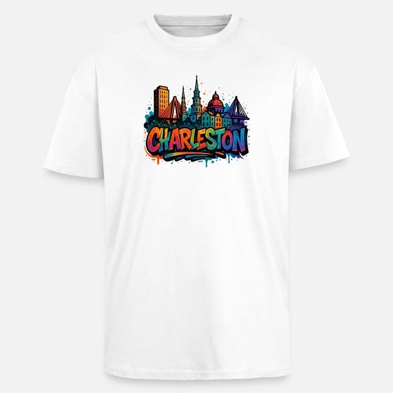 Charleston Skyline Graffiti - Unisex Oversized Heavyweight T-shirt - white