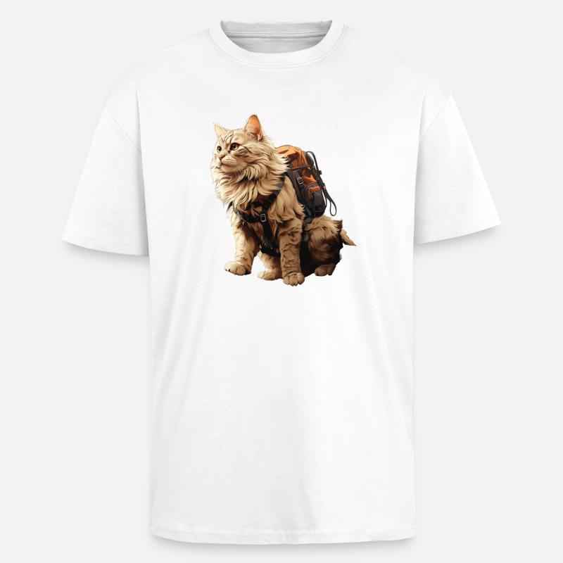 Abenteuer Katze mit Rucksack - Oversized Heavyweight Unisex T-Shirt - Weiß