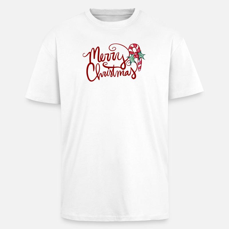 Merry Christmas Script with Candy Cane - Unisex Oversized Heavyweight T-shirt - white