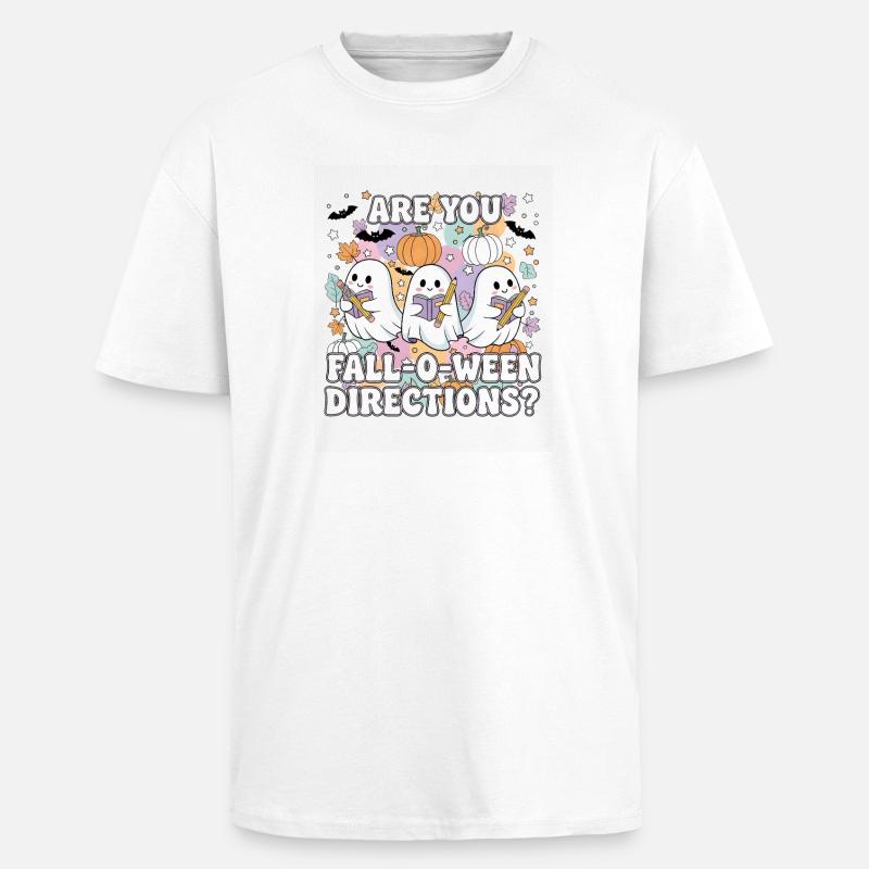 Fall-O-Ween Ghosts Reading - Unisex Oversized Heavyweight T-shirt - white