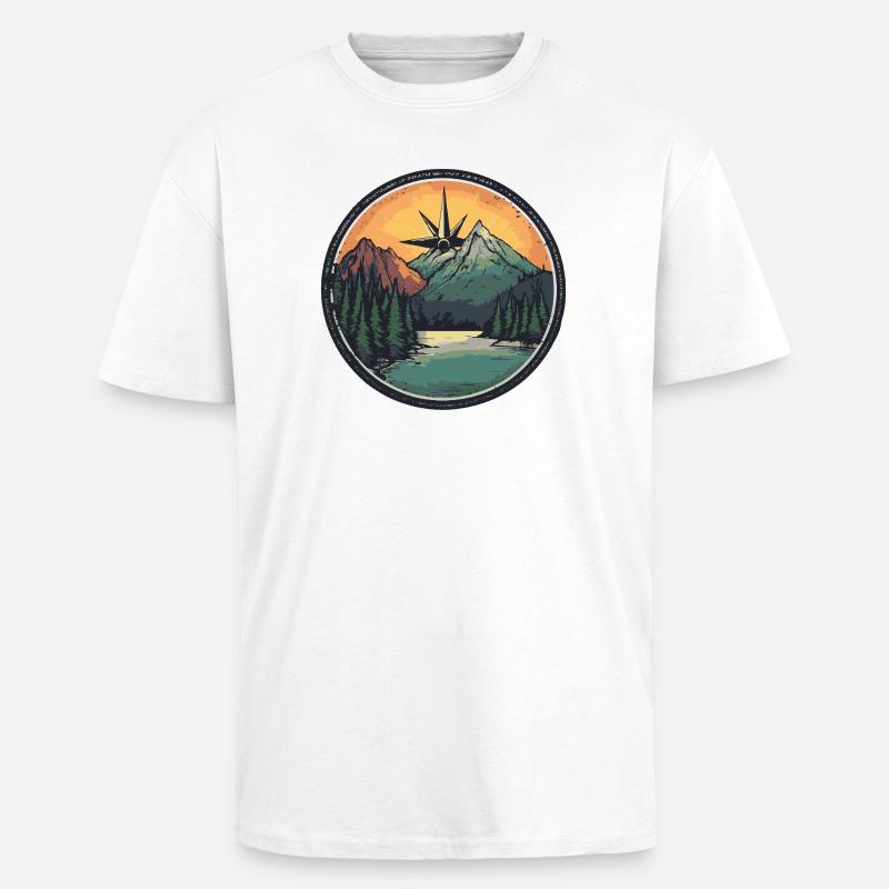 Berge Kompass - Oversized Heavyweight Unisex T-Shirt - Weiß
