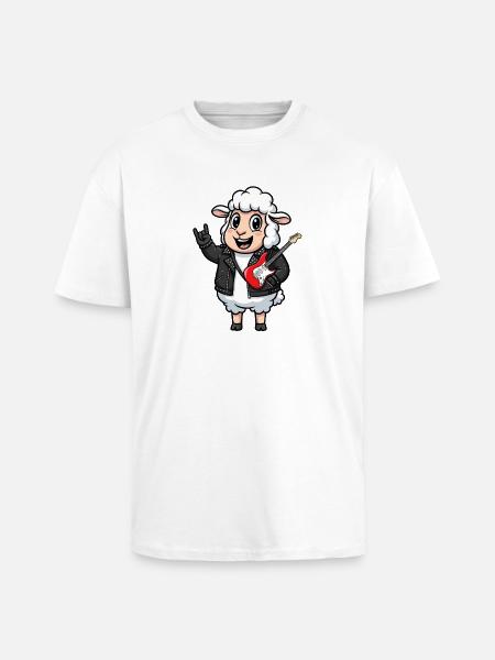 Rocker Sheep mit E-Gitarre - Oversized Heavyweight Unisex T-Shirt - Weiß