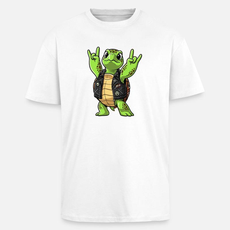 Rock'n'Roll Schildkröte trägt Lederjacke - Oversized Heavyweight Unisex T-Shirt - Weiß