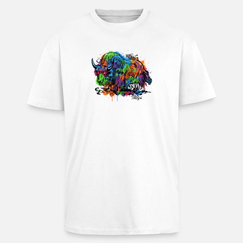 Rainbow Yak Graffiti Pattern - Unisex Oversized Heavyweight T-shirt - white