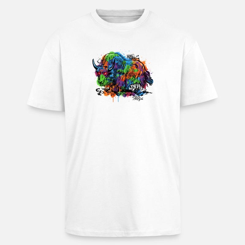 Regenbogenyak Graffiti Muster - Oversized Heavyweight Unisex T-Shirt - Weiß