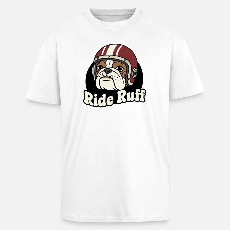 Conception du casque Ride Ruff Bulldog - T-shirt unisexe oversize épais - blanc