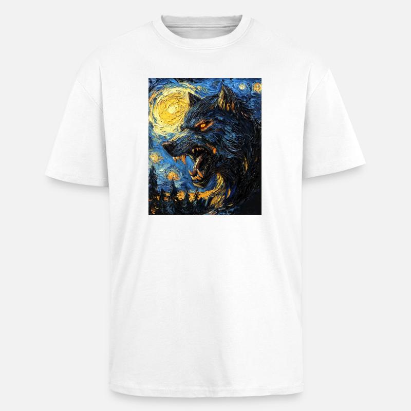 Werwolf Wolf Van Gogh Style - Oversized Heavyweight Unisex T-Shirt - Weiß