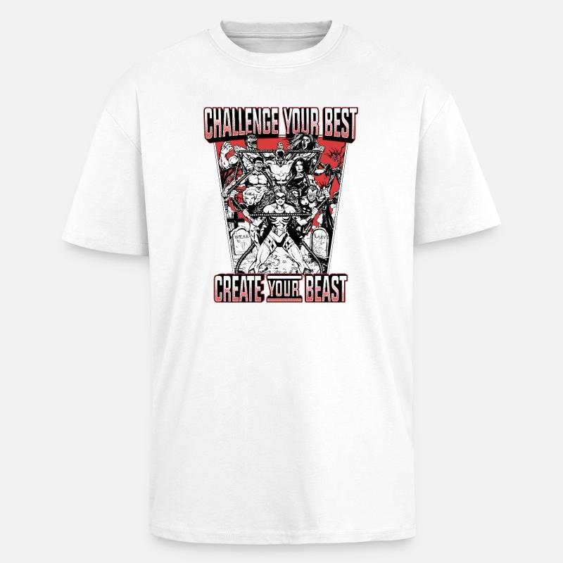 CYB - Backprint - Black/White/Red - Challenge - Unisex Oversized Heavyweight T-shirt - white