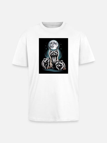 Waschbären Unter Vollmond Nachtwald - Oversized Heavyweight Unisex T-Shirt - Weiß