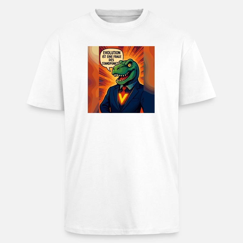 Dino im Anzug – Evolution ist Ansichtssache - Oversized Heavyweight Unisex T-Shirt - Weiß
