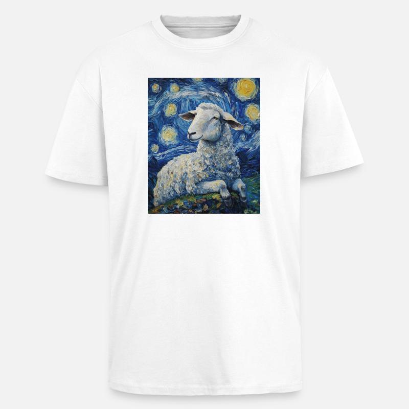 Schaf Van Gogh Style Starry Night - Oversized Heavyweight Unisex T-Shirt - Weiß