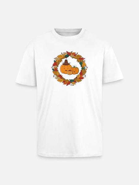 Autumn Pumpkin Family Wreath - Unisex Oversized Heavyweight T-shirt - white