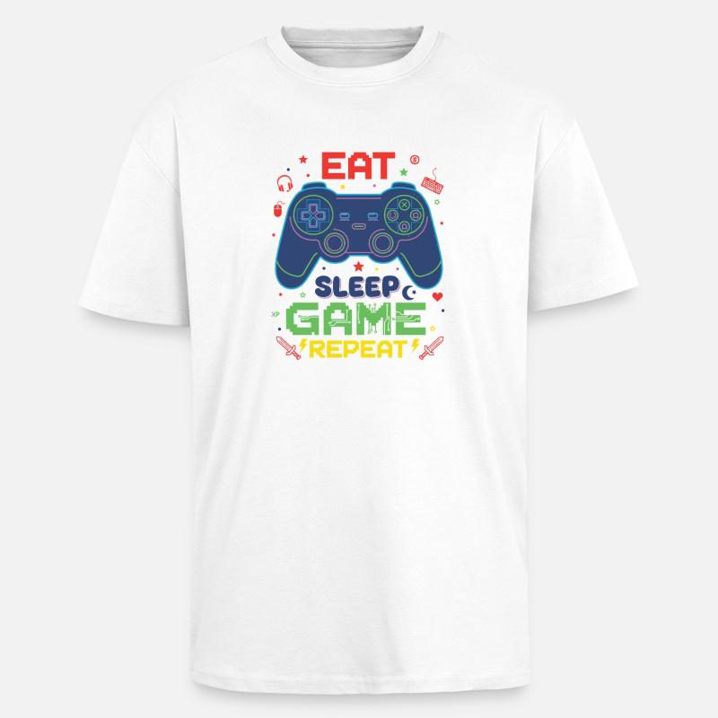 Eat Sleep Game Repeat Neon Controller - Oversized Heavyweight Unisex T-Shirt - Weiß
